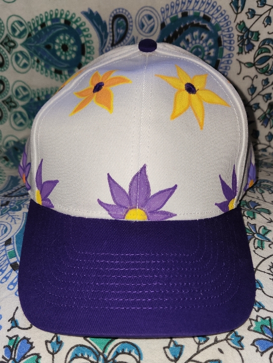 None Accessories - White & Purple Floral Cap